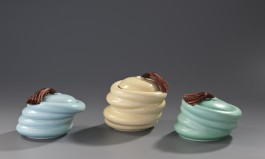  Dosengruppe Orient-Express Porzellan, 2012 Farbige Mattglasur, 1300°C, ceramics, porcelain, pottery, Kunsthandwerk, Gunnar Jakobson, Thüringen, Töpferei